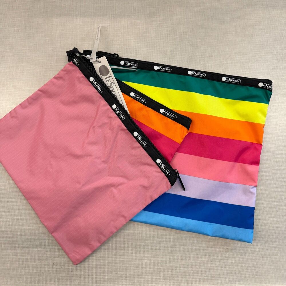 NWT LeSportsac rainbow stripe madison cosmetic case pouch trio